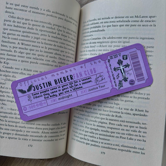 Marcapáginas con forma de ticket Justin Bieber FANCLUB