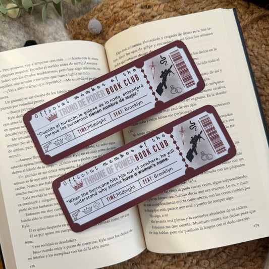 Marcapáginas con forma de ticket Trono de poder, Rina Kent