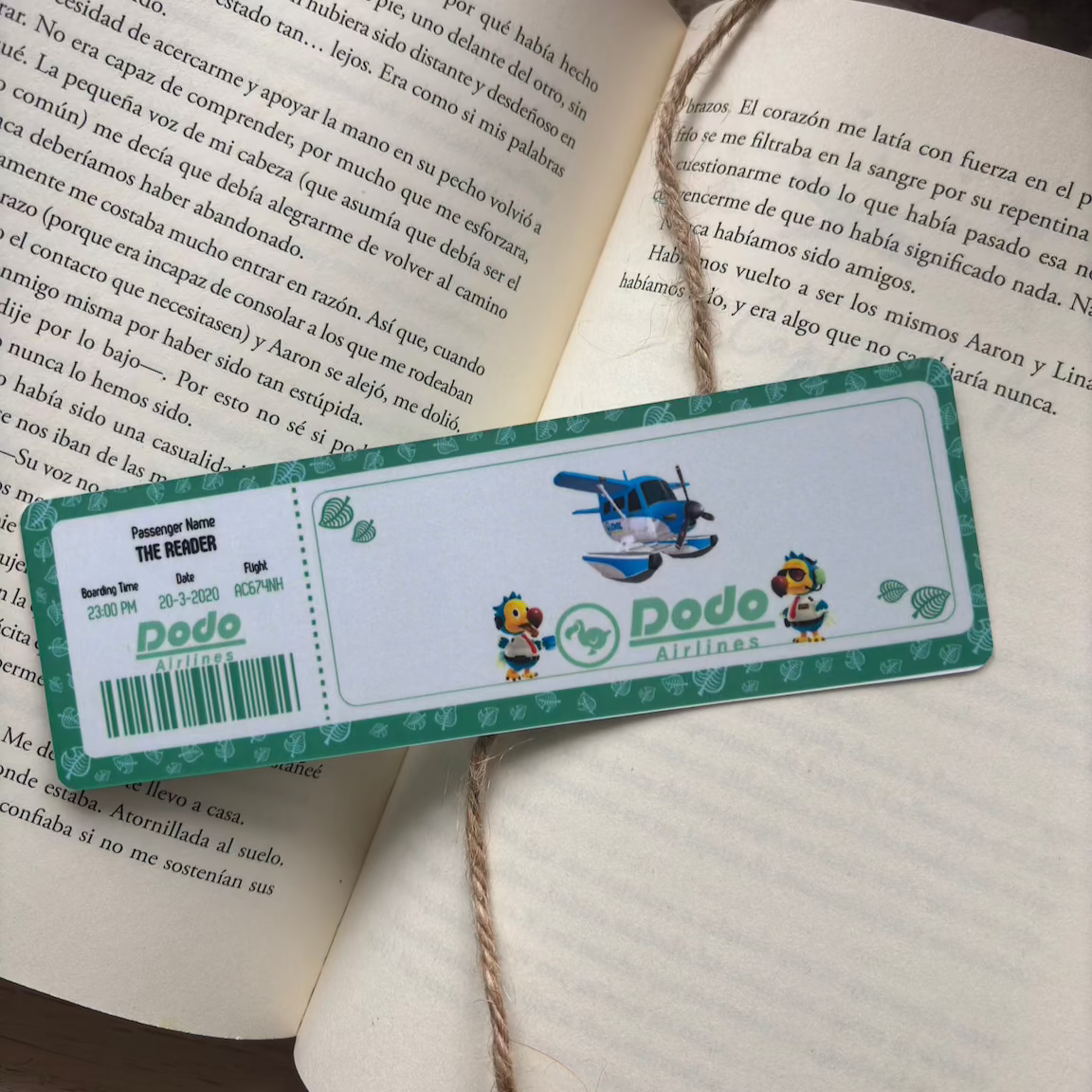 Marcapáginas tradicional Animal Crossing pase de avión 'Dodo Airlines'