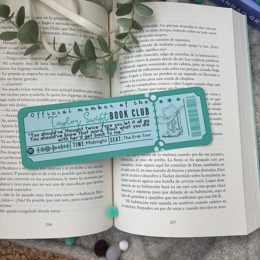 Marcapáginas con forma de ticket Eras Taylor Swift.