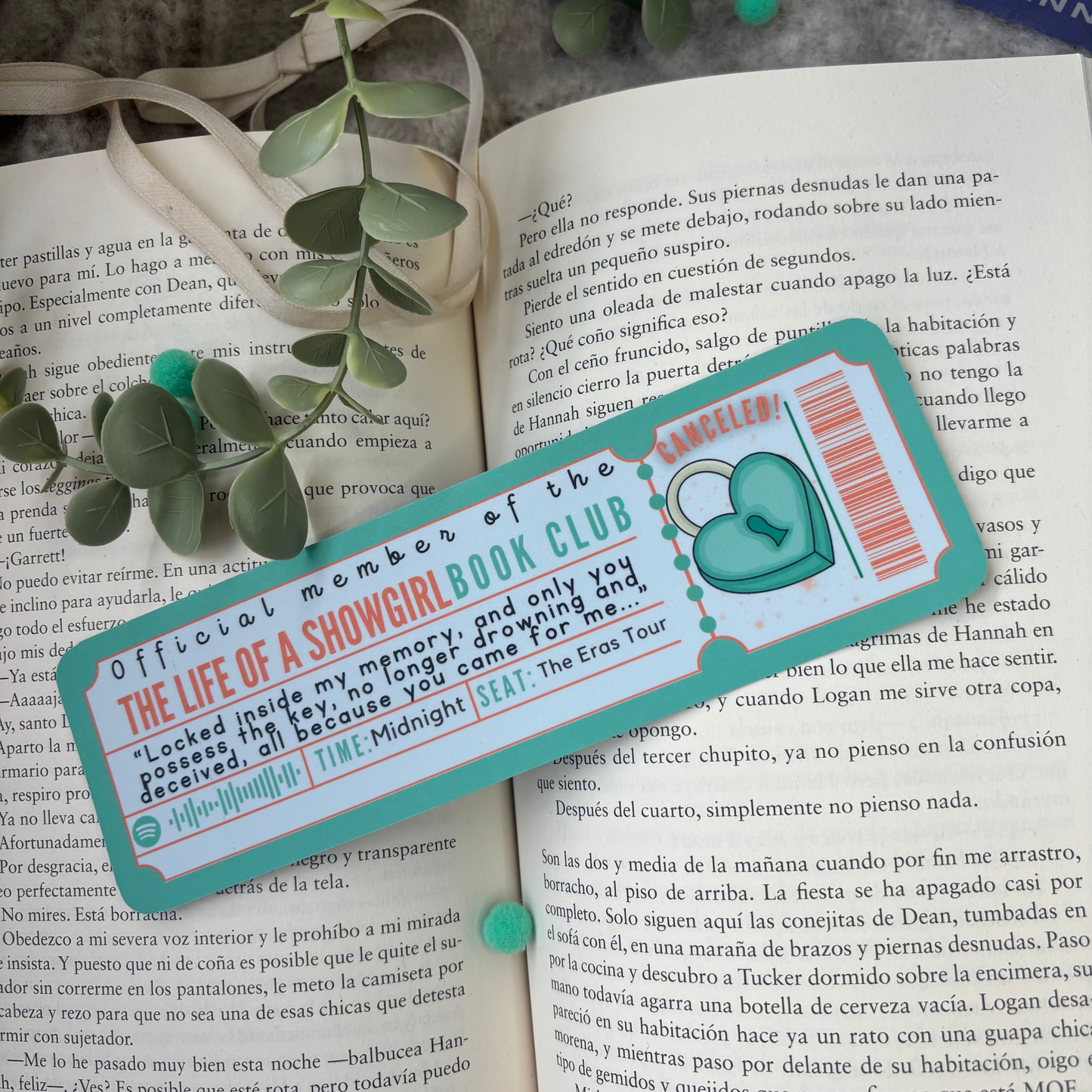 Marcapáginas con forma de ticket Eras Taylor Swift.