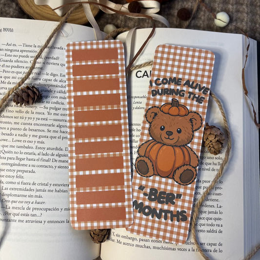 Marcapáginas + portaposits osito calabaza