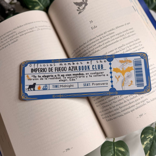 Marcapáginas con forma de ticket saga Fénix y dragón, de Lucía Cerezo