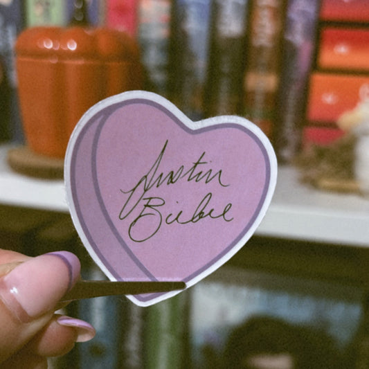 Pegatina corazón con la firma de Justin Bieber