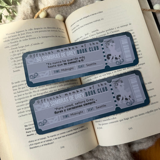 Marcapáginas con forma de ticket 50 sombras de grey