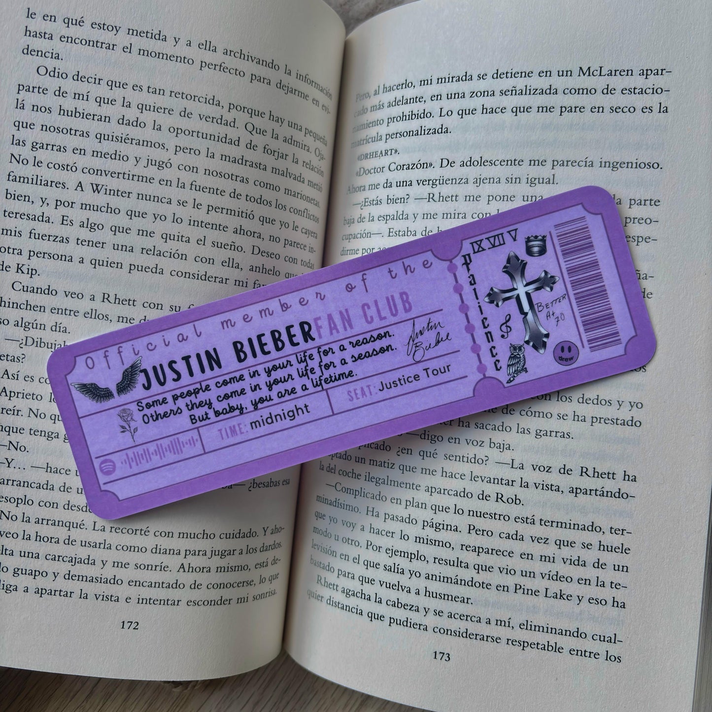 Marcapáginas con forma de ticket Justin Bieber FANCLUB