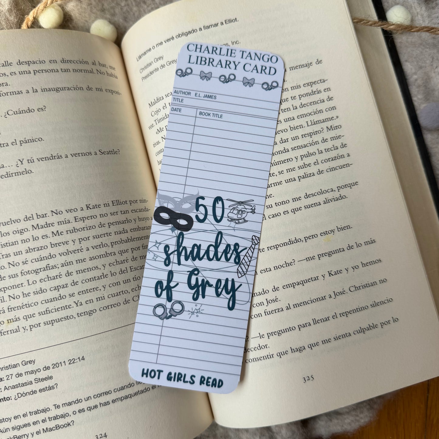 Marcapáginas tradicional Library Card 50 shades of Grey