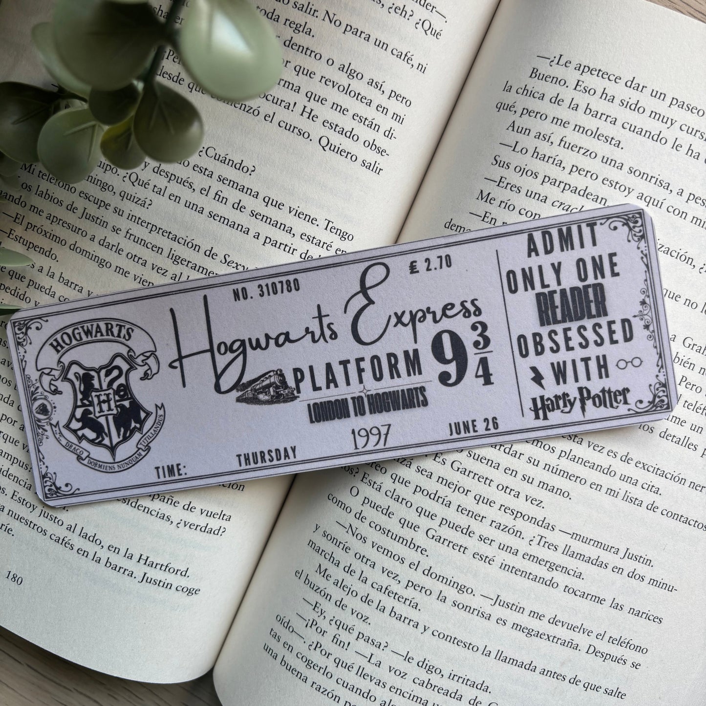 Marca páginas ticket Hogwarts Express  Harry Potter