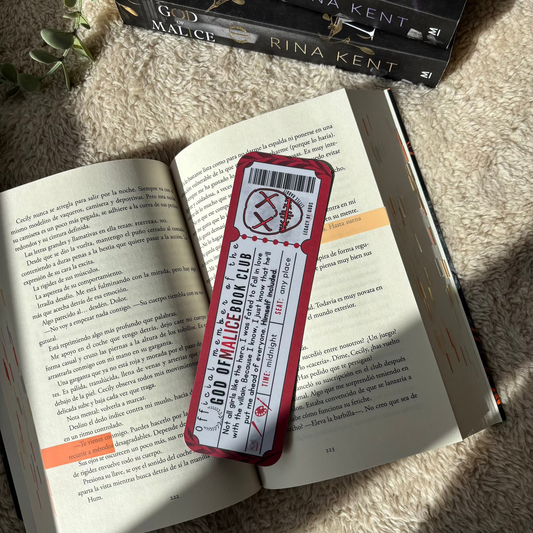 Marcapáginas con forma de ticket de la saga Legado de dioses, Rina Kent