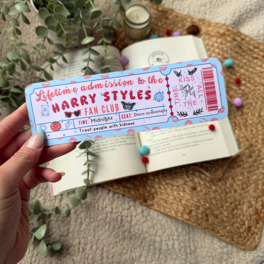 Marcapáginas con forma de ticket Harry Styles FANCLUB.