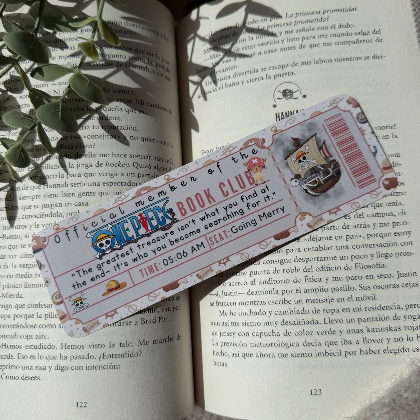 Marcapáginas con forma de ticket One piece