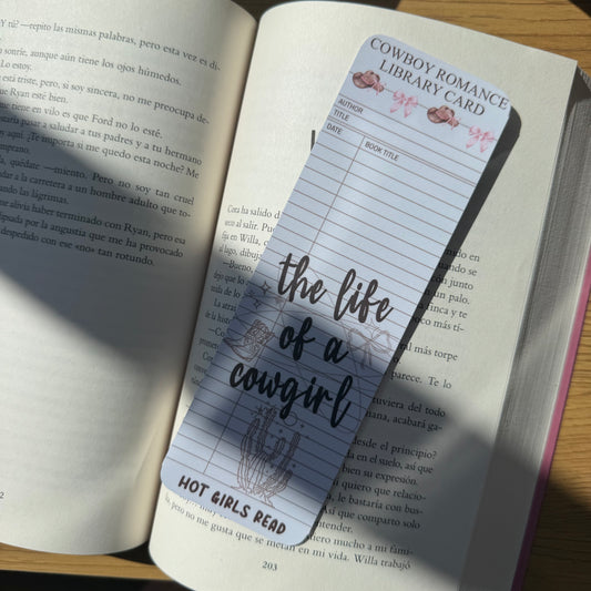 Marcapáginas tradicional Library Card the life of a cowgirl