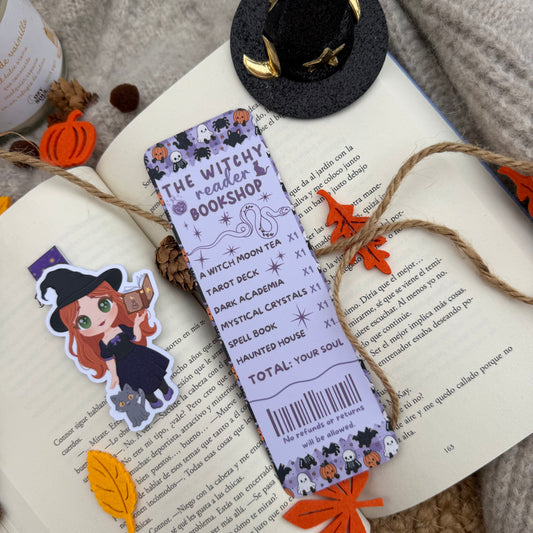 Marcapáginas tradicional otoño witchy bookshop.
