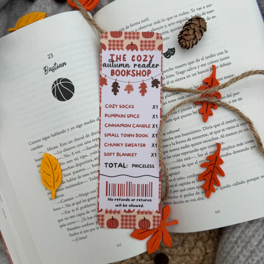 Marcapáginas tradicional otoño cozy autumn reader bookshop.