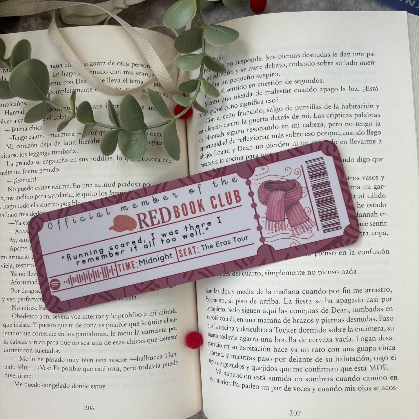 Marcapáginas con forma de ticket Eras Taylor Swift.