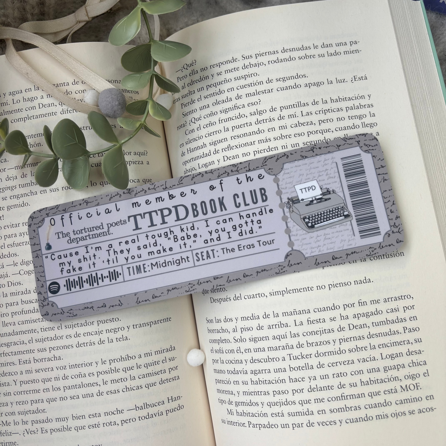 Marcapáginas con forma de ticket Eras Taylor Swift.