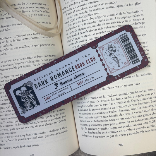 Marcapáginas con forma de ticket Dark Romance GIRA EL MARCAPÁGINAS.