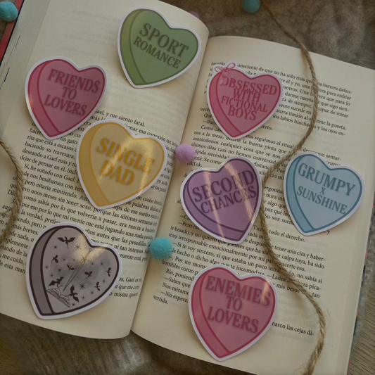 Pegatinas corazones con tropes literarios.