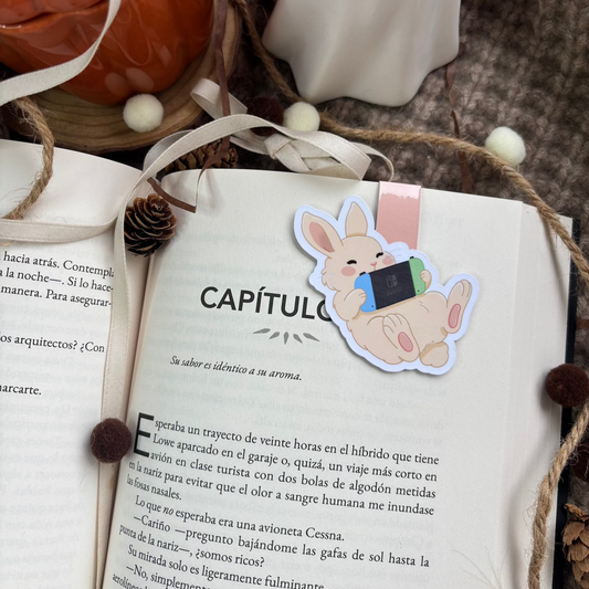 Marcapáginas conejito con nintendo switch