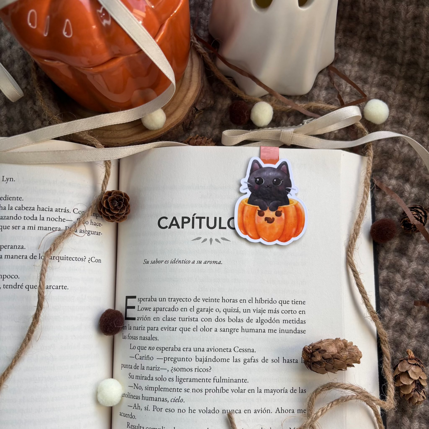 Marcapáginas gatito en calabaza