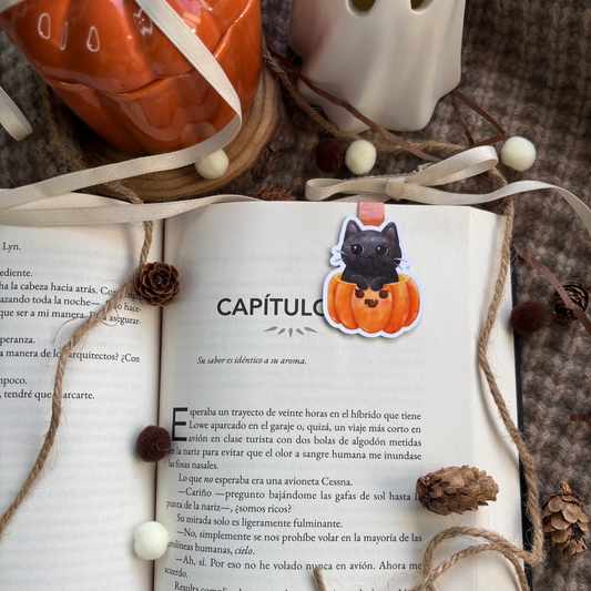 Marcapáginas gatito en calabaza