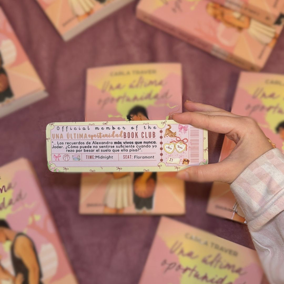 Marcapáginas con forma de ticket Una última oportunidad, de Carla Traver